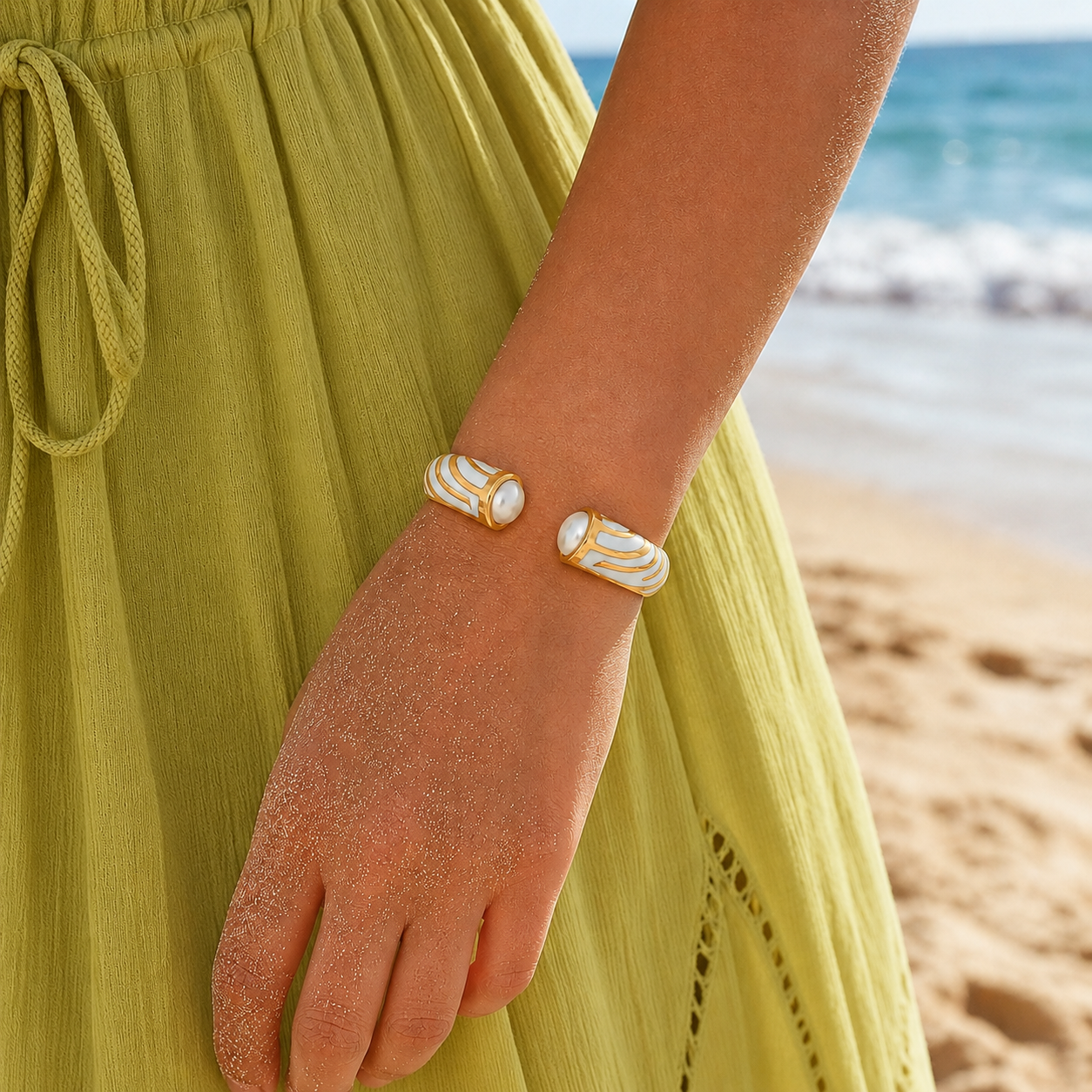 White Enamel Open Cuff Bracelet