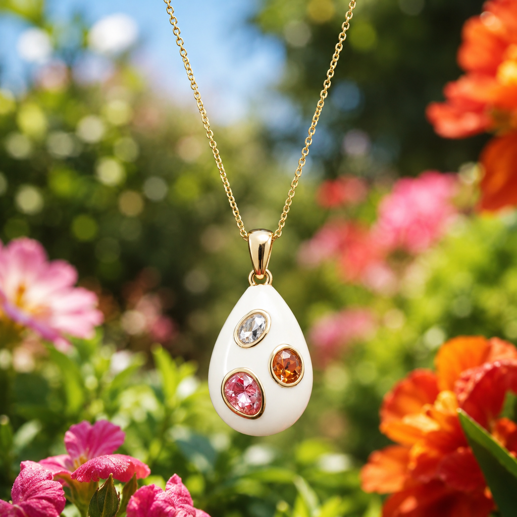 Gemstone Enamel Pendant Necklace
