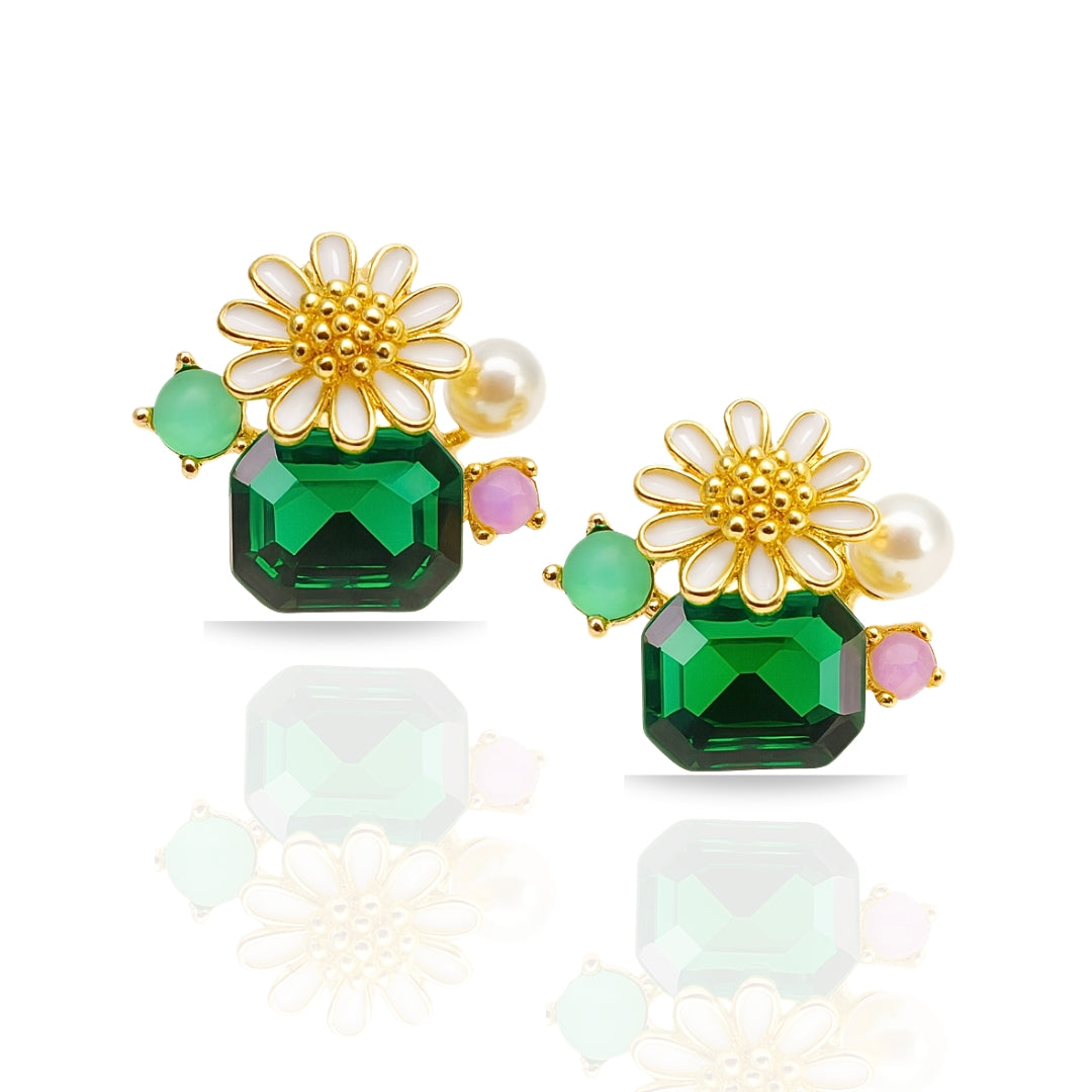 Green Floral Stud