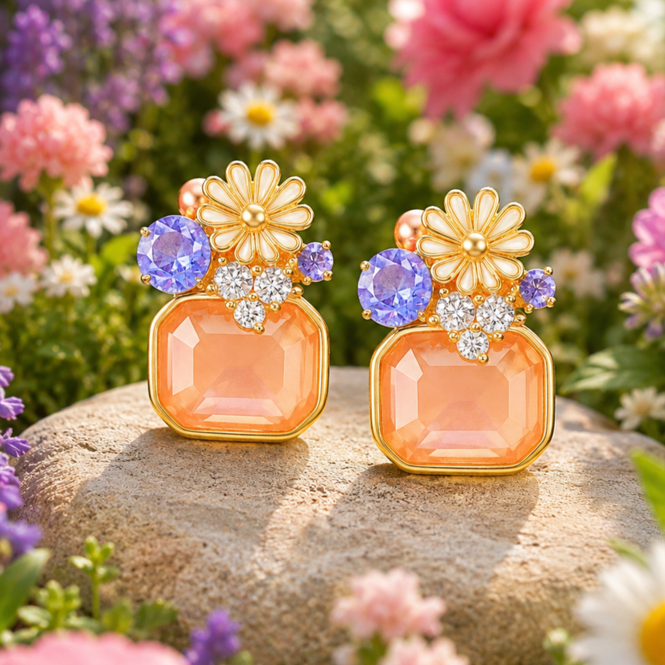 Peach Floral Stud