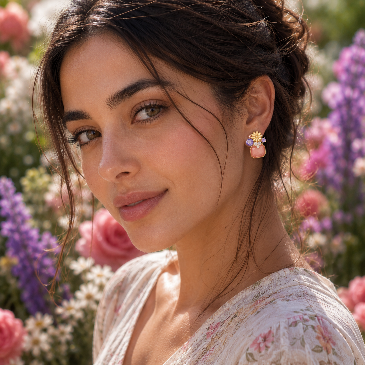 Peach Floral Stud