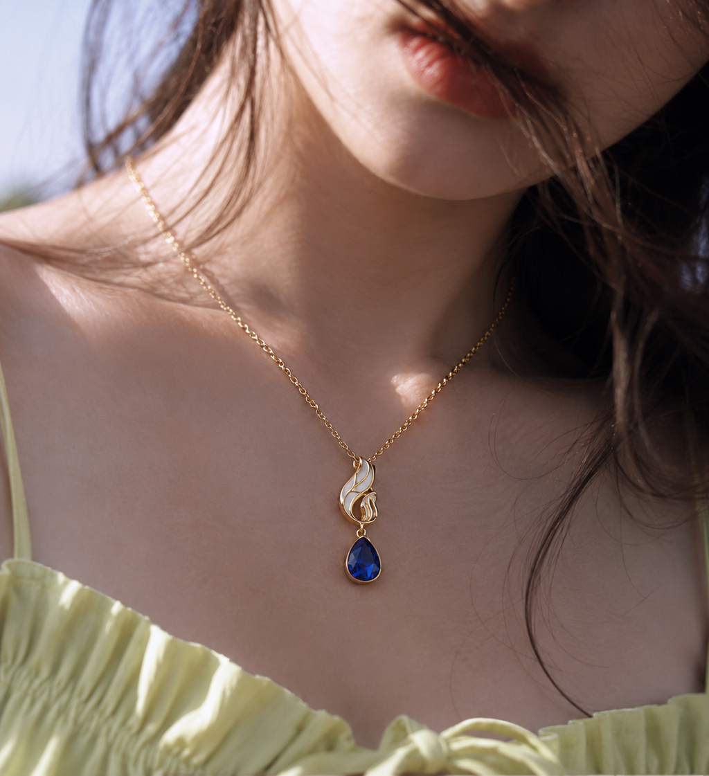 Blue Teardrop Chain Necklace