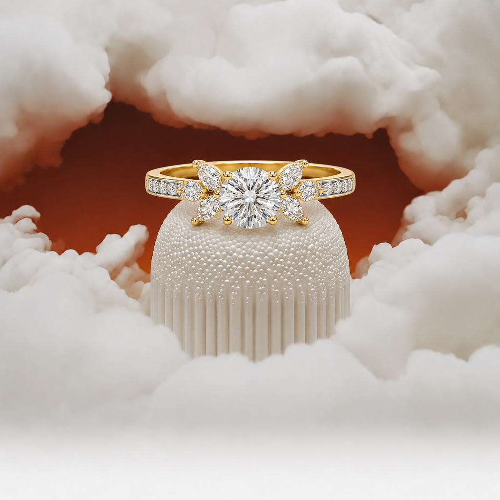 Solitaire Floral Ring