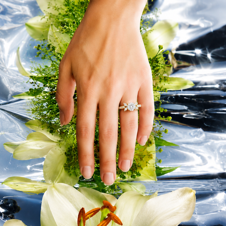 Solitaire Floral Ring