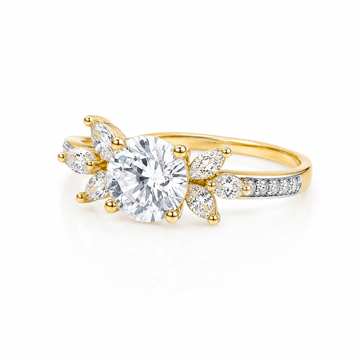 Solitaire Floral Ring