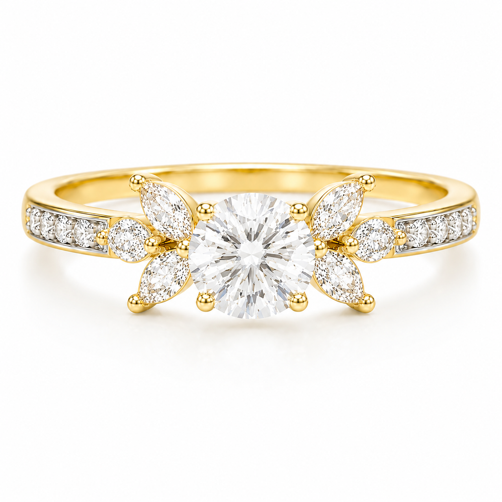 Solitaire Floral Ring