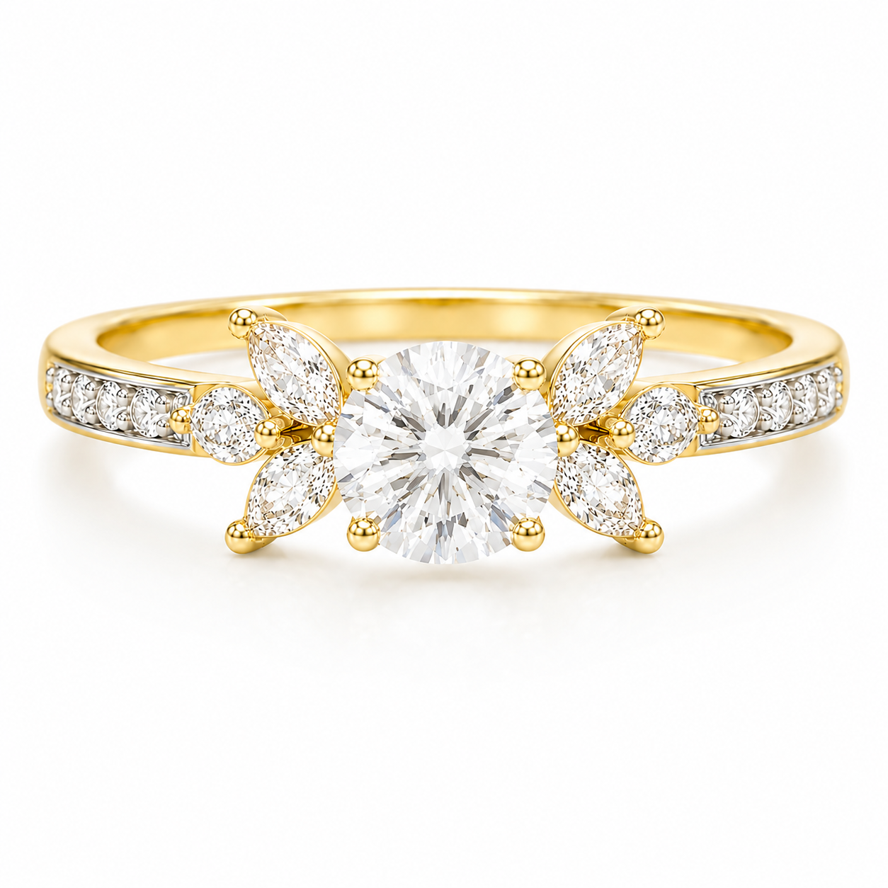 Solitaire Floral Ring