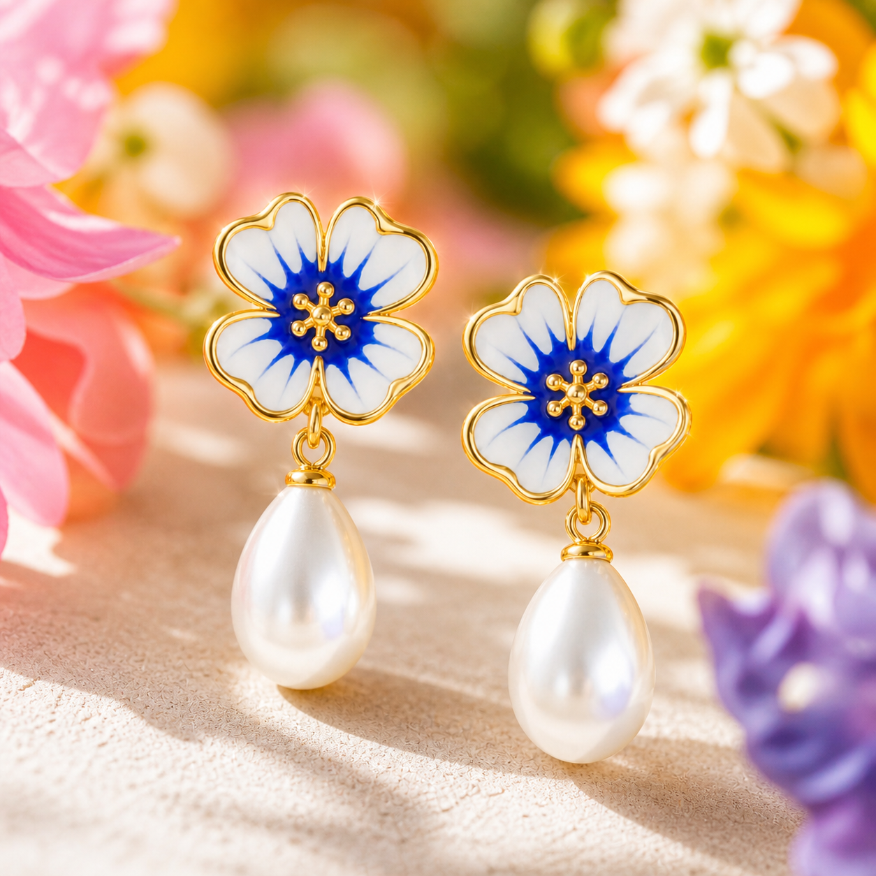 Floral Pearl Drop Earrings